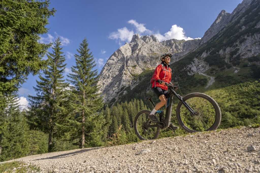 Woman riding on an e-mtb