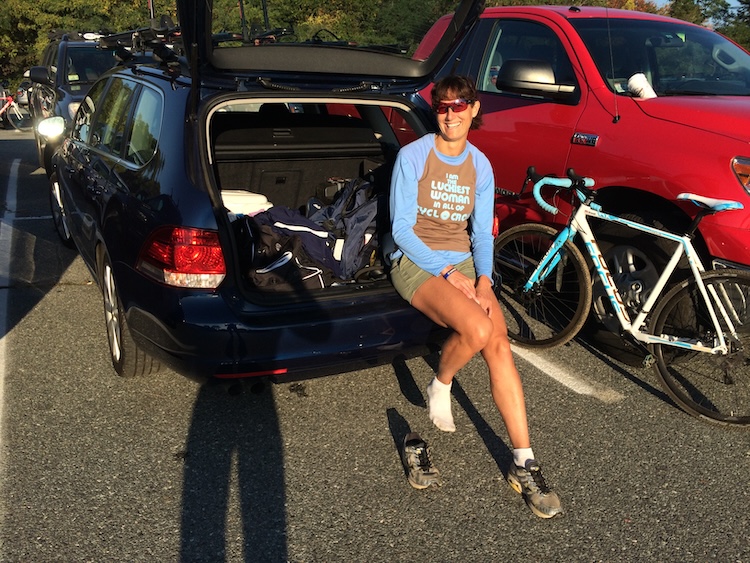 Alex in her "Luckiest Woman in Cyclocross" shirt
