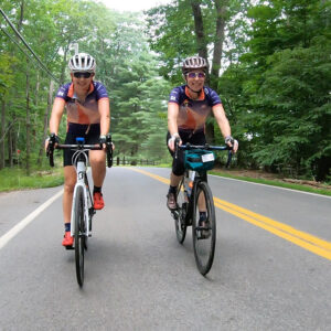 Sophie and Kristin riding the PMC.